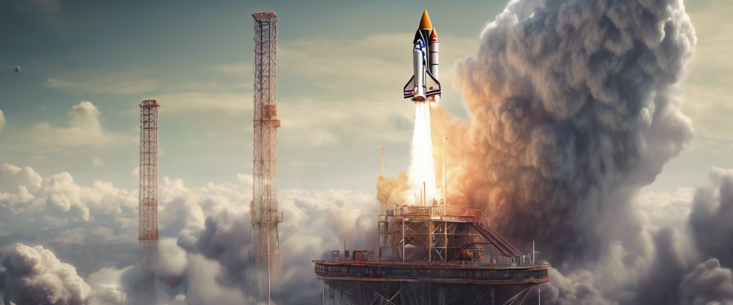 digital artwork rocket lifting off