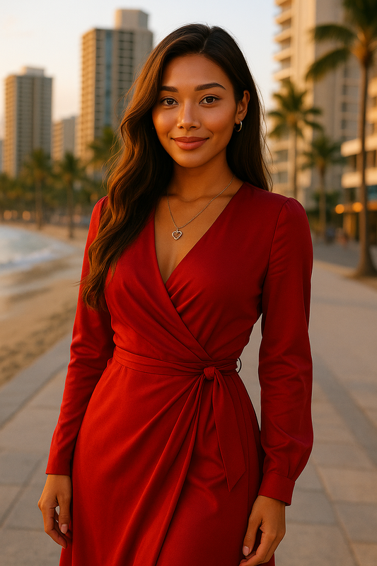 women in red dress