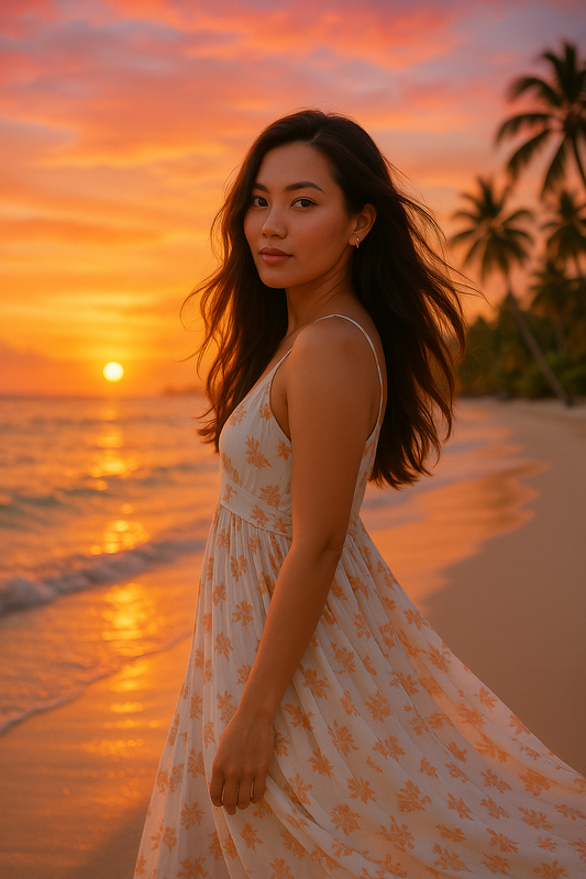 BEAUTIFUL WOMEN ON BEACH WITH SUNSET